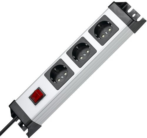 Kopp Powerversal Steckdosenleiste 3-Fach, 1.40m, 3600W/16A, 90 Grad gedrehte Anschlüsse, Mehrfachsteckdose mit Schalter und Schutzkontakt, Wandmontage, Silber-schwarz, 226020017