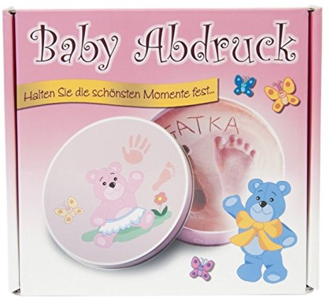 3D Erinnerung - Baby Abdruck Set rosa für Mädchen inkl. hochwertiger Metallgeschenkdose, pinker Gipsabdruck für Hand & Fuß, dekorative Geschenkidee für JEDERMANN