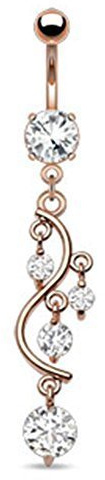 Paula & Fritz® Bauch-nabelpiercing Rosegold Rebe hängende Zirkonia Kristalle Chirurgenstahl 1.6mm Stab Banane Bauch-Piercing Bananabell Nabel-Piercing