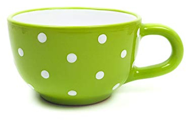 UNGARNIKAT - Jumbo Tasse 500ml mit Griff - Kaffeetasse Groß/Müsli Becher/Suppentassen mit Henkel - Hellgrün mit handbemalte Weiße Punkten, Spülmaschinefest
