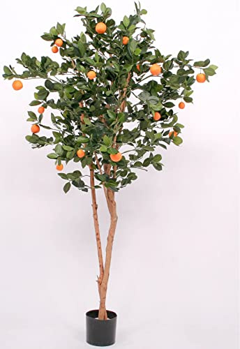 Künstlicher Orangenbaum 180cm hoch mit 2 Echtholzstämmen und 23 Früchten - Großer Zitrus Baum mit Apfelsinnen