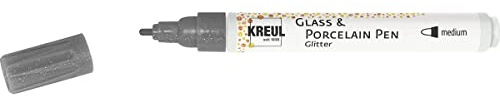 Kreul 16512 – glas och porslinspenna glitter antracit, linjebredd ca 1–3 mm, halvtransparent vattenbaserad färg med glittereffekt, för glas, glaserad keramik, metall och porslin