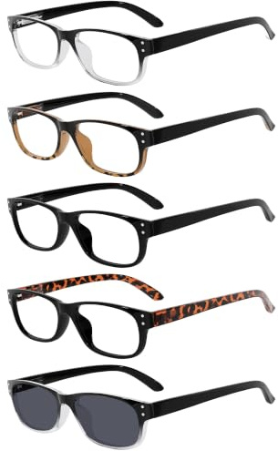 Eyekepper 5-pack Retro Vintage Lesebrille mit Federscharnieren Inklusive Sonnenbrillen +1.00