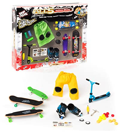 Grip and Tricks - 5Rider Finger Toy Box med 3 Finger boards, 1 par Finger Inlines 1 Finger Sparkcykel 14 Extra Mini Fingerboard Hjul and Tillbehör - 23 delar. Passar för barn från 6 år och uppåt