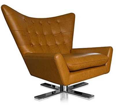 NEUERRAUM Roterbar V-formad äkta läder öronfåtölj TV-fåtölj fåtölj lounge fåtölj. Bild i läder ljusbrun.