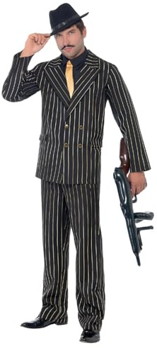 Smiffys Gold Pinstripe Gangster Costume, Black Halloween und Karneval