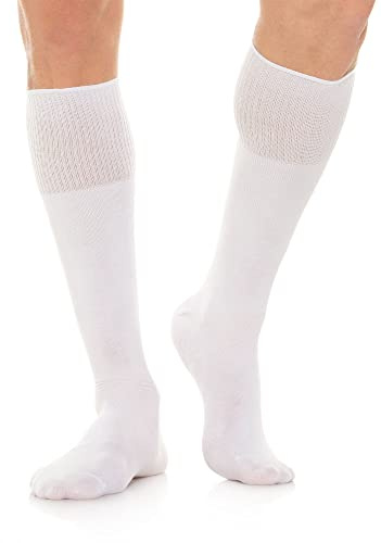 Relaxsan 560L (Bianco, Tg.1) Calze Senza Elastico Uomo Donna, Lunghe, Senza Compressione, Piedi Diabetici, Cotone e Crabyon