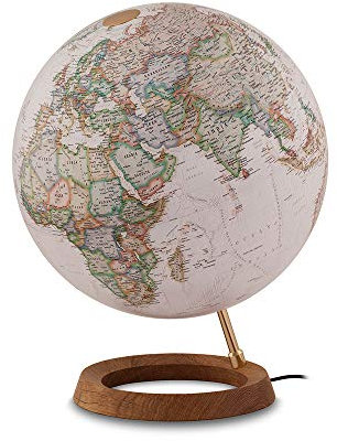 Tecnodidattica - Mappamondo National Geographic Neon Executive | Cartografia Fisico-Politica in Stile Antico | Luminoso e girevole | Base in vero Legno di Rovere | Testi in Italiano | Diametro 30 cm