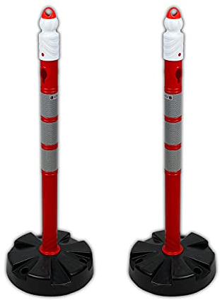 UvV Duo Kettenpfosten standfester Kettenständer Absperrpfosten, Ø63 x 1000mm, Fußplatte ca. 4,5 kg, 3 reflektierende Folien