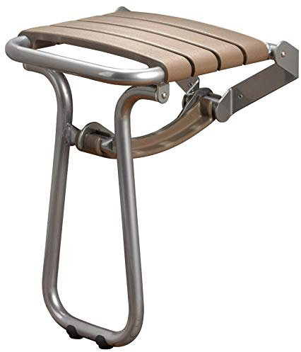 GODONNIER 134720 Siège de Douche Rabattable avec Pied, Aluminium époxy Gris, Lattes Taupe
