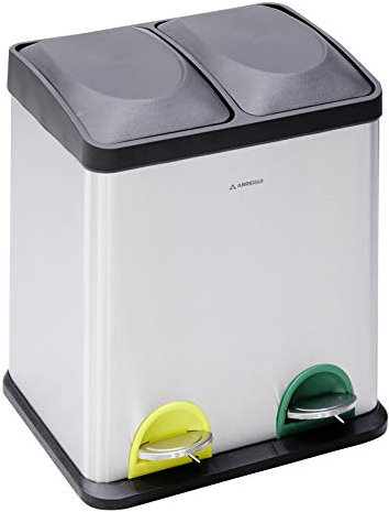 Arregui Step Bin CR705-30L Cubo de Basura y Reciclaje de Acero Inoxidable con Pedal | 2x15L (30L) | Cubos de Basura de Cocina | Papelera de Reciclaje para Casa y Oficina