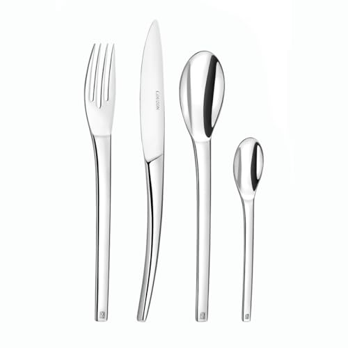 Couzon - 24-teiliges Tafelbesteck in Box für 6 Personen – Neunte Art – Edelstahl 18/10, Spiegel-Finish, Dicke 4 mm – Edelstahl