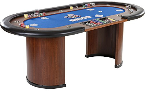 GAMES PLANET Pokertisch „Royal Flush“, 213 x 106 x75 cm, Farbwahl, Gewicht 58kg, 9 Getränkehalter, gepolsterte Armauflage, blau