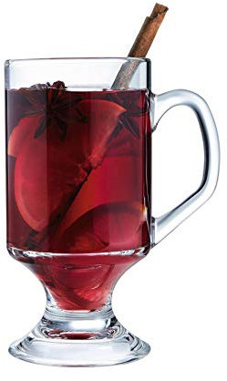 Arcoroc Irish Coffee Glasses – 290 ml (10 oz) Tempered Glass – Pack of 4 – Handle & Footed Base – Heat & Shock Resistant, Dishwasher Safe – Perfect for Irish Coffee & Mulled Wine