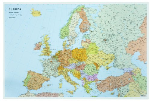 VELOFLEX 4673000 - Schreibtischunterlage Europakarte, 40 x 60cm, rutschfest, abwaschbar, mit transparenter Antireflex-Schutzfolie, Schreibtischauflage, Malunterlage, Bastelunterlage, 1 Stück