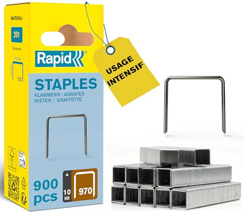 Rapid Tackerklammern Typ 970, 10 mm, Flachdrahtklammern aus verzinktem Stahl, 896 Stück, für Black+Decker Hand‑ und Elektrotacker