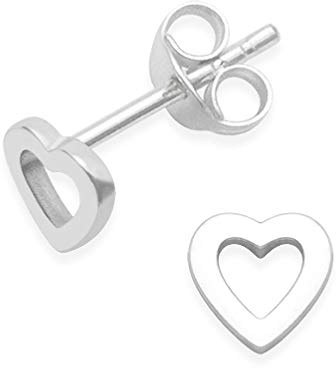 Sterling Silver Heart Earrings - Heart studs - size: TINY - 5mm (1/5th Inch). MUCH SMALLER THAN SHOWN. Gift Boxed. 5030