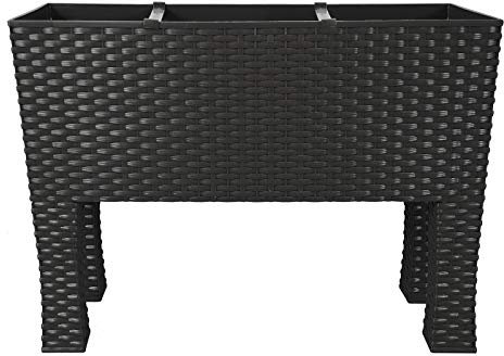 CrazyGadget Tall Rectangular Plastic Rattan Indoor/Outdoor Trough Planter, Black, 33 Litre