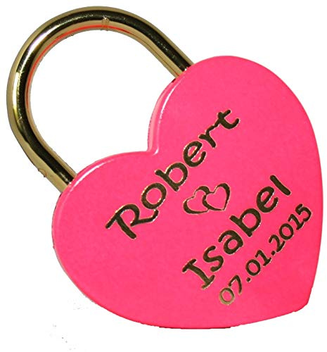 NEU Liebesschloss Herz in neon PINK-gold mit Gravur nach Wunsch Groß 60x45 mm