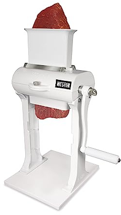 Weston Meat Tenderizer Tool & Heavy Duty Cuber, Quick and Easy Manual Operation For Cuts Up To 4.5” Wide x .75” Thick, Durable Aluminum Construction, Stainless Steel Blades, White (07-3101-W-A)
