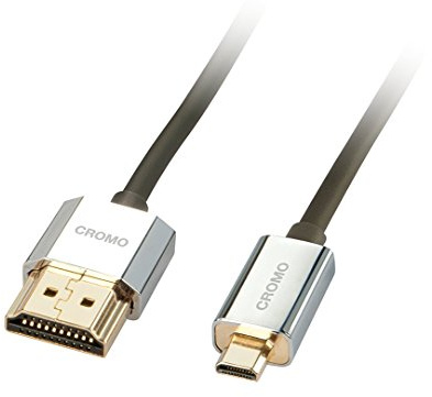 Lindy 0.5m CROMO Slimline High Speed HDMI to Micro HDMI 2.0 Cable with Ethernet, 4k@60Hz HDMI 2.0 18G 3D 1080p HDCP 2.2 HDR ARC CEC ATC Tested, Black