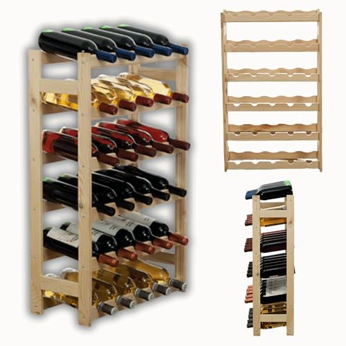 MODO24 Flaschenregal, Weinregal Holz für 30 Flaschen, Weinschrank, Weinständer, Getränkeregal, Weinflaschenhalter, Flaschen Organizer, Flaschenständer, Abmessungen 86x53x25 cm, Farbe: Natur
