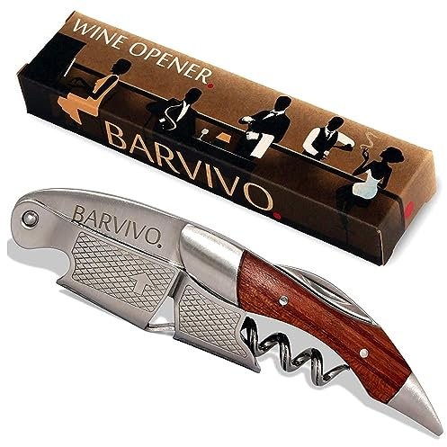 Barvivo Professional Waiters Bottle Opener Corkscrew - Wine Opener with Double-Hinged Fulcrum and Foil Cutter - Durable, Elegant Stainless Steel and Pakkawood