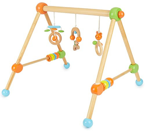 Bieco Spieltrapez | Spielbogen Baby Holz mit Figuren & Kugeln | Spielebogen Holz Baby | Spieltrapez Holz | Baby Mobile Holz | Activity Center Baby Gym | Holzspielzeug Baby | Baby Spielzeug