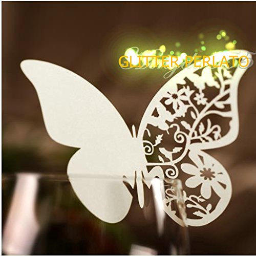 100 farfalle Segnaposto segna bicchiere BIANCA PERLATA bomboniera matrimonio segnatavolo