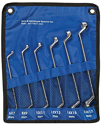 Dapetz ® Deep Offset Ring Spanners Set 6-17 mm Bi-Hex Swan Neck Spanner Metric Polished CRV - 6 Pieces