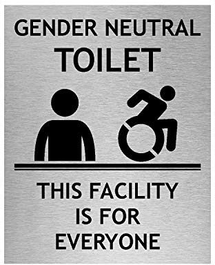 Slimline Aluminium Gender Neutral Toilet Sign – This Facility is for Everyone from ViroDisplay® – Brushed Silver 180 x 225mm – Durable Printed Surface – Self-Adhesive Fixing