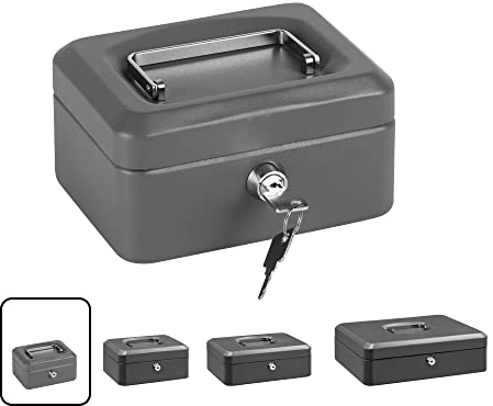 ARREGUI Elegant C9216 Caja Caudales con Llave para Contar y Transportar Dinero | Caja de Seguridad de acero con bandeja interior | Caja fuerte portatil 15 cm de ancho | Color Gris grafito