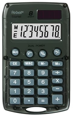 Rebel 77234N Calculatrice de poche 8 chiffres solaire/pile Noir