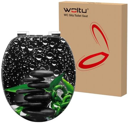 WOLTU Premium WC-Sitz Toilettensitz mit Absenkautomatik, MDF Holzkern, Softclose Scharnier, Desgin Décor Balence Oval