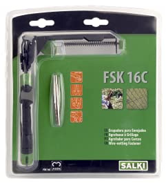 SALKI Grapadora de Cercas FSK16C con Cargador – Para Vallas y Mallas, con Cortador de Alambre de hasta 3 mm, Compatible con Grapas Anilladas Ω16