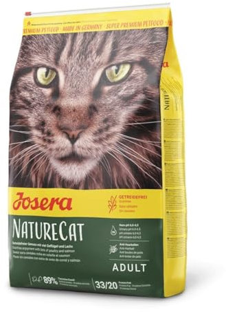 JOSERA NatureCat (1 x 10 kg) | Adult | Premium Trockenfutter für ausgewachsene Katzen | Lachs & Geflügel | erlesene Kräuter & gesunde Früchte | getreidefrei | Katzenfutter | 1er Pack