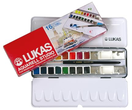 LUKAS Aquarell Studio, Acuarelas, Caja de Metal, Medio Godet, 16 Colores Surtidos