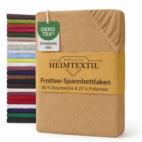 Exklusiv Heimtextil Drap-housse en tissu éponge avec élastique, sable, 180 - 200 x 200 cm