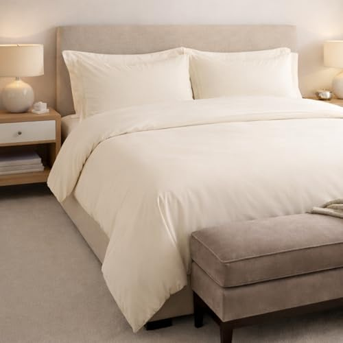Linens Limited 100% Egyptian Cotton 200 Thread Count Duvet Cover, Cream, Double
