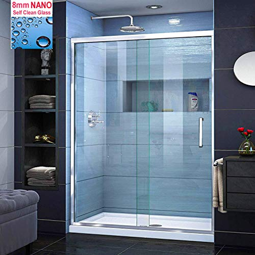 ELEGANT 1000 x 900mm Sliding Shower Door Modern Bathroom 8mm Easy Clean Glass Shower Enclosure Cubicle Door with Shower Tray and Waste