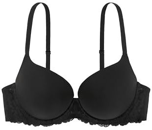 Dorina Super Push up-bh för kvinnor med bygel, formbygel och spets T-shirt, bh, Claire, vit, beige, svart, svart, 75A
