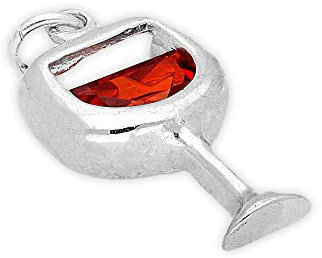 Charm Verre de Vin en Argent 925/1000 et Cristal Rouge