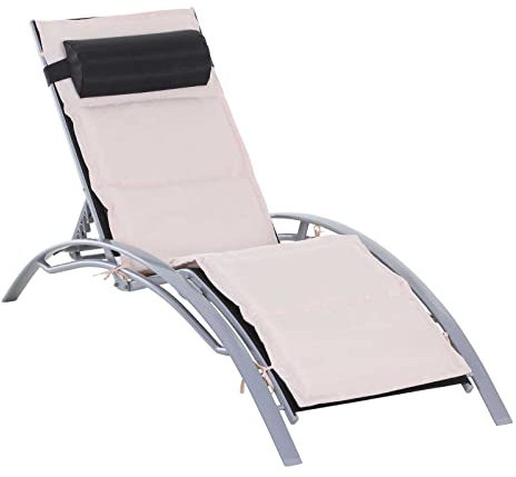 Outsunny Sonnenliege Gartenliege Gartenstuhl Relaxsessel Liegestuhl Alu verstellbar Cremeweiß 170 x 64 x 82 cm