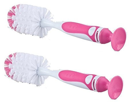 Nuby Flaschenbürste mit Saugfuß, leicht zu reinigen, Rosa, 2 Stück