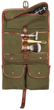 DRAKENSBERG Trousse de Toilette Suspendue en Toile 'Sid' - Nécessaire de Voyage Style Aventure avec Nombreux Compartiments - Vert-Olive, DR00176