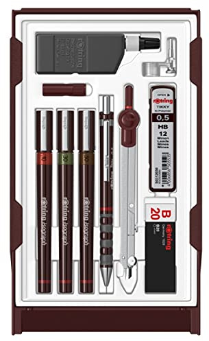 rOtring Isograph Fineliner Master Set | mit Zirkel | 0,1 mm/ 0,3 mm/ 0,5 mm | 3 Stück
