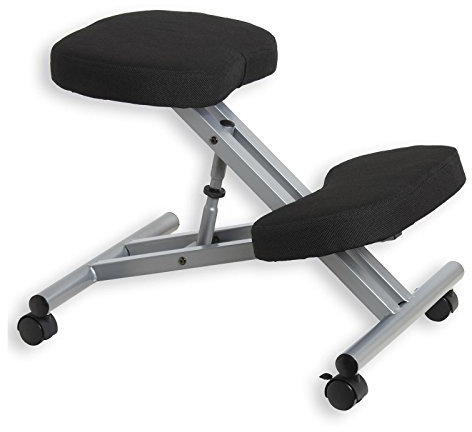 IDIMEX Kniestuhl Kniehocker Sitzhocker Bürohocker Gesundheitsstuhl Robert in schwarz/alufarben, höhenverstellbar, bequem gepolstert, rollbar