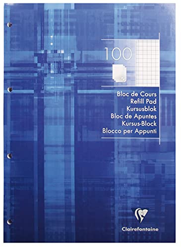 Clairefontaine 5816C Bloc de Cours Encollé Perforé Bleu Électrique- A4 21x29,7 cm - 200 Pages Petits Carreaux - Papier Blanc 90 g - Couverture Carte Pelliculée