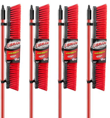 Libman Commercial 805 Multi-Surface Push Broom, 64 Length, 24 Width, Black/Red (Pack of 4)