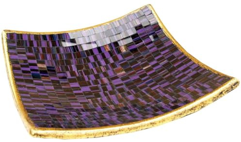 GURU SHOP Eckige Mosaikschale, Untersetzer, Dekoschale, Handgearbeitete Keramik & Glas Obst Schale - Design 11, Size:groß (30x30 cm)